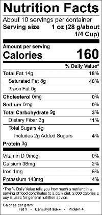 Nutritional label for Cinnamon Blueberry Grain Free Granola