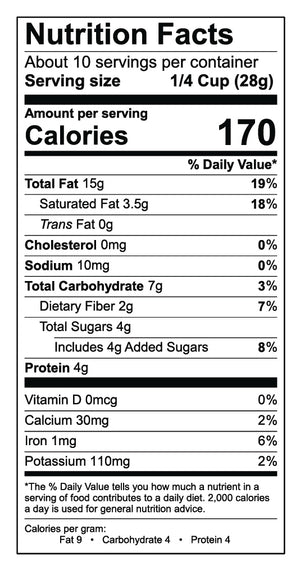 Nutritional label for The Original Grain Free Granola