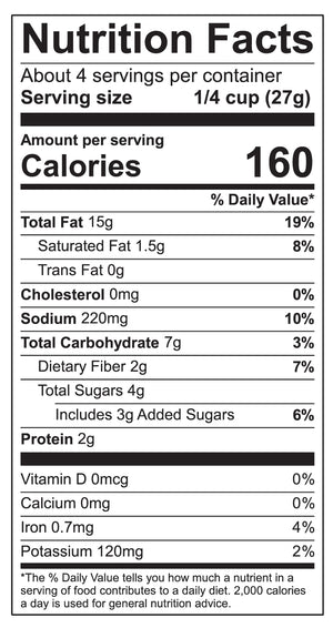 Nutritional label for Chipotle BBQ Pecans - NUTS