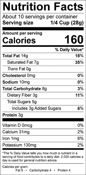 Nutritional label for Pina Colada Grain Free Granola
