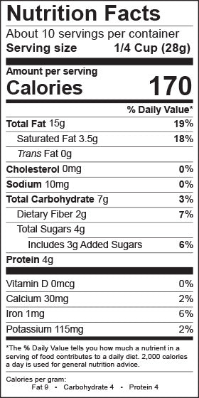 Nutritional label for Chocolate Fix Grain Free Granola